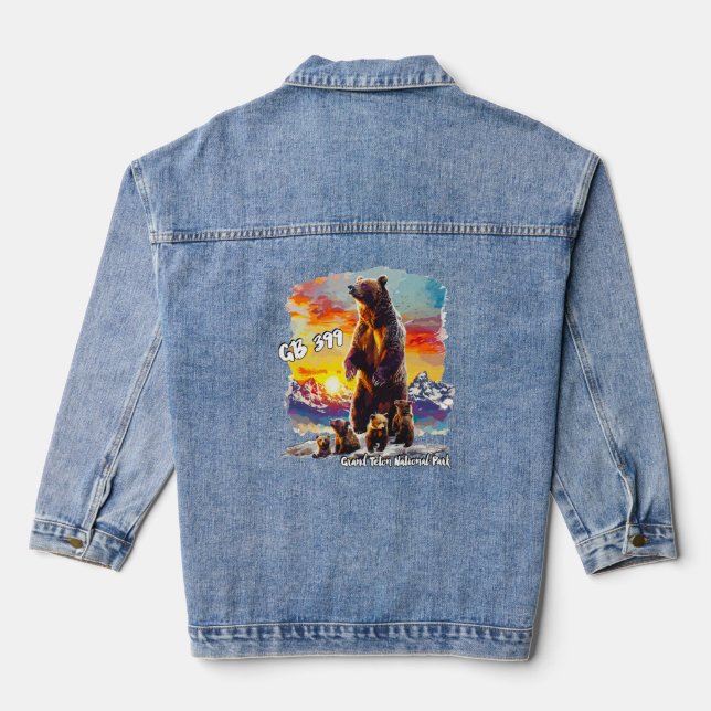 Grizzly Bear 399 4 Cubs Grand Teton Nationalpark Jeansjacke (Rückseite)