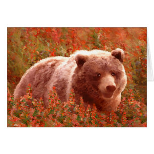 Grizzly Bear Cub dans Fireweed Peinture Art de la