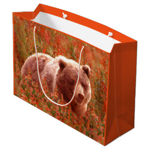 Grizzly Bear Cub in Fireweed Painting Wildlife Art Große Geschenktüte