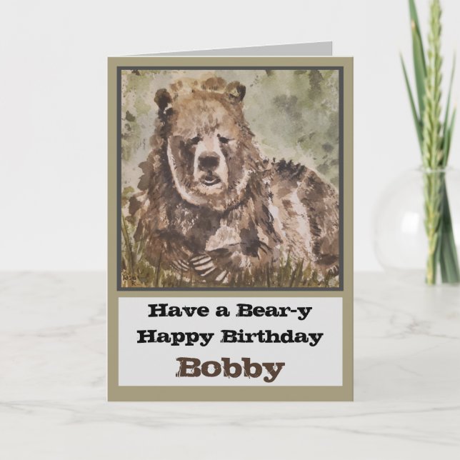 Grizzly Bear Joyeux Anniversaire Carte personnalis (Devant)