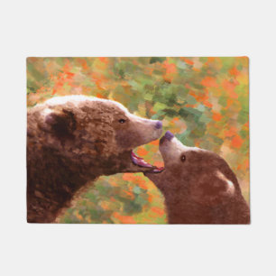 Grizzly Bear Mama and Cub Painting - Wildlife Art Fußmatte