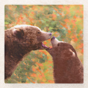 Grizzly Bear Mama and Cub Painting - Wildlife Art Glasuntersetzer