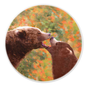 Grizzly Bear Mama and Cub Painting - Wildlife Art Keramikknauf