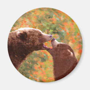 Grizzly Bear Mama and Cub Painting - Wildlife Art Magnet