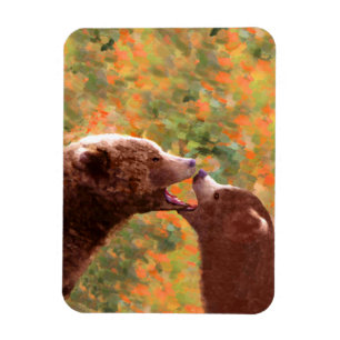 Grizzly Bear Mama and Cub Painting - Wildlife Art Magnet