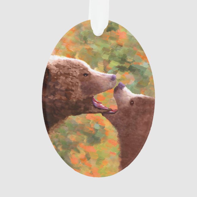Grizzly Bear Mama and Cub Painting - Wildlife Art Ornament (Rückseite)