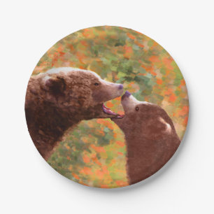Grizzly Bear Mama and Cub Painting - Wildlife Art Pappteller