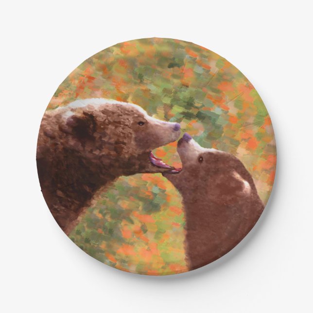 Grizzly Bear Mama and Cub Painting - Wildlife Art Pappteller (Vorderseite)