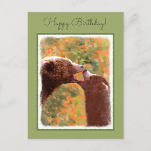 Grizzly Bear Mama and Cub Painting - Wildlife Art Postkarte