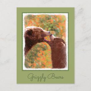 Grizzly Bear Mama and Cub Painting - Wildlife Art Postkarte