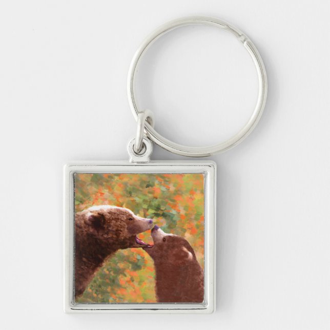 Grizzly Bear Mama and Cub Painting - Wildlife Art Schlüsselanhänger (Vorne)
