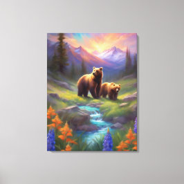 Grizzly Bear Rocky Mountain Spring Wiese Malerei Leinwanddruck