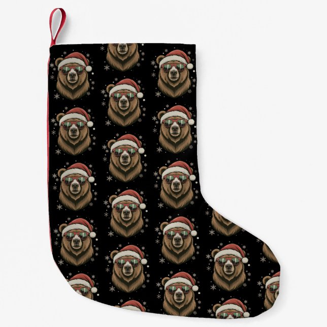 Grizzly Bear Santa Hat Funny Cute Animal Lover  Kleiner Weihnachtsstrumpf (Vorderseite)