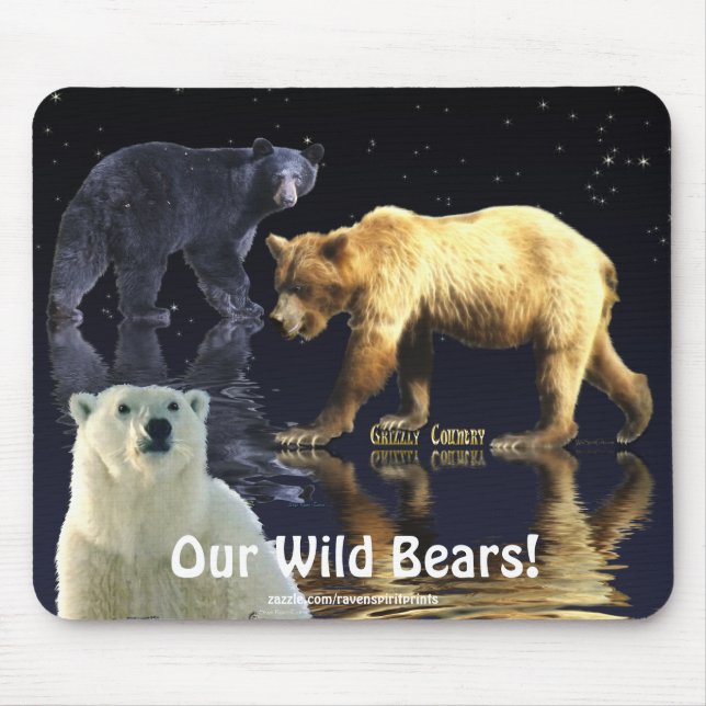 GRIZZLY BEAR, SCHWARZER BAR & POLAR BEAR MOUSEPAD (Vorne)