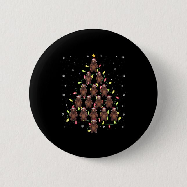 Grizzly Bear Weihnachtsbaum Lichter Ugly Swea Button (Vorderseite)