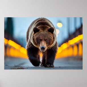 Grizzly Bear Wildlife Animal auf der Straße Poster