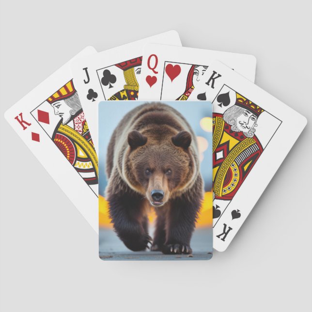Grizzly Bear Wildlife Animal auf der Straße Spielkarten (Rückseite)