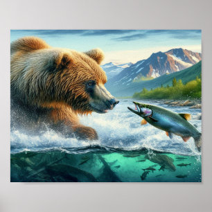 Grizzly Bears mit Forellenlachs 8x10 Poster