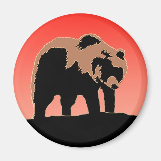 Grizzlybär bei Sonnenuntergang - Original Wildlife Magnet (Vorne)