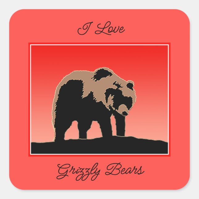 Grizzlybär bei Sonnenuntergang - Original Wildlife Quadratischer Aufkleber (Vorderseite)