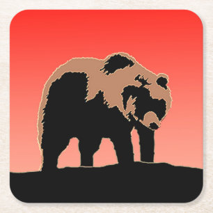Grizzlybär bei Sonnenuntergang - Original Wildlife Rechteckiger Pappuntersetzer