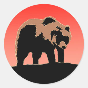 Grizzlybär bei Sonnenuntergang - Original Wildlife Runder Aufkleber
