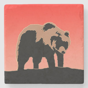 Grizzlybär bei Sonnenuntergang - Original Wildlife Steinuntersetzer