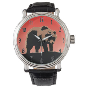 Grizzlybär bei Sonnenuntergang - Originale Wildlif Armbanduhr