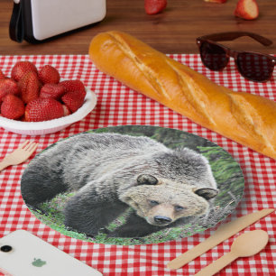 Grizzlybär beim Spaziergang durch den Wald Pappteller