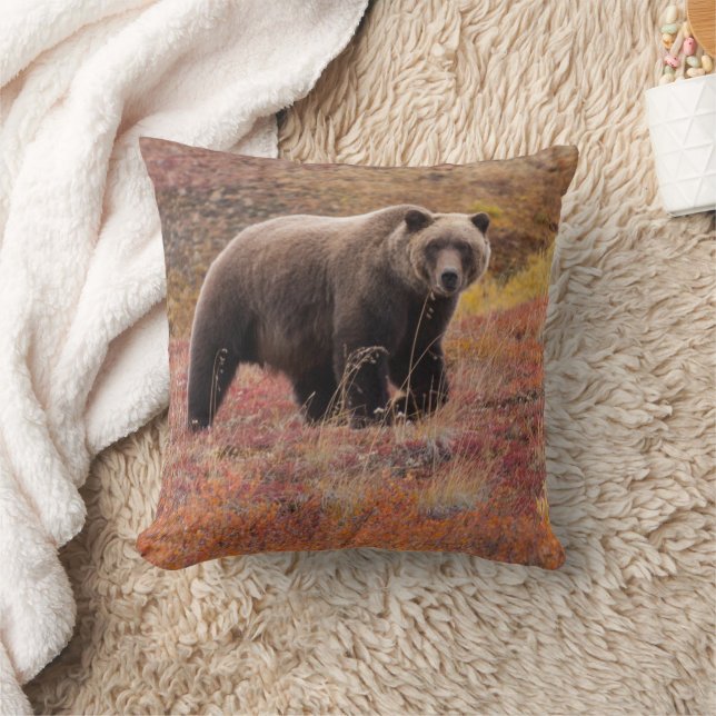 Grizzlybär bewegt sich durch Herbstfarben in Alask Kissen (Decke)
