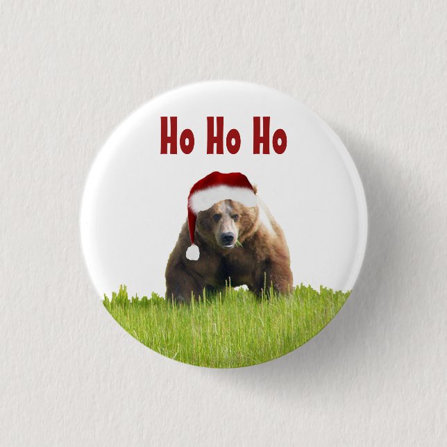 Grizzlybär des Knopfes w/Christmas Button (Vorderseite)