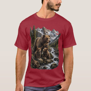 Grizzlybär-Familie Gebirgsbach Wildlife-Kunst T-Shirt