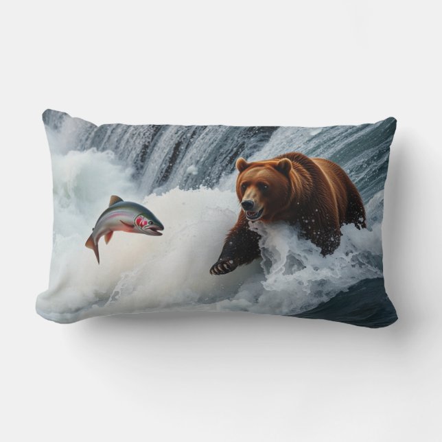 Grizzlybär fängt Lachs Lendenkissen (Vorderseite)