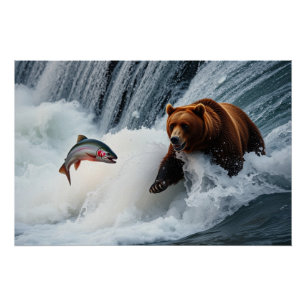 Grizzlybär fängt Lachs Poster