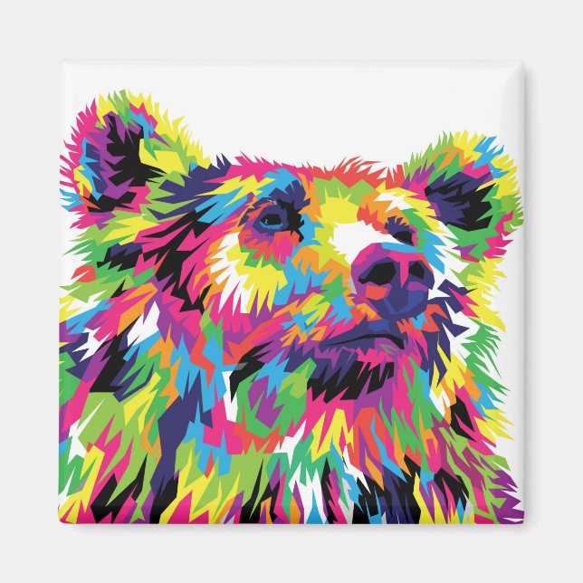 Grizzlybär farbenfrohe Pop Kunst abstrakt Magnet (Vorne)