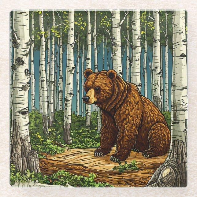 Grizzlybär Glasuntersetzer (Vorderseite)