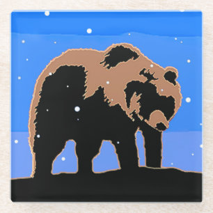 Grizzlybär im Winter - Original Wildlife Art Glasuntersetzer