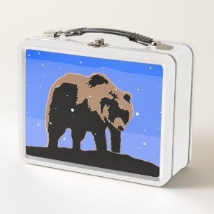 Grizzlybär im Winter - Original Wildlife Art Metall Brotdose