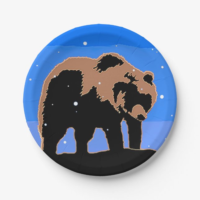 Grizzlybär im Winter - Original Wildlife Art Pappteller (Vorderseite)