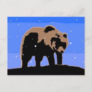 Grizzlybär im Winter - Original Wildlife Art Postkarte