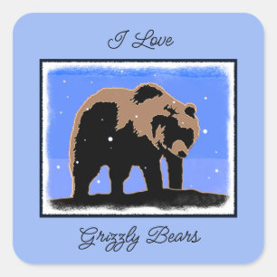 Grizzlybär im Winter - Original Wildlife Art Quadratischer Aufkleber
