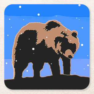 Grizzlybär im Winter - Original Wildlife Art Rechteckiger Pappuntersetzer