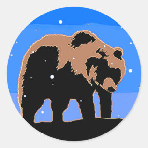 Grizzlybär im Winter - Original Wildlife Art Runder Aufkleber