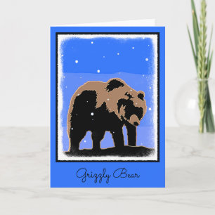 Grizzlybär im Winter - ursprüngliche Tier-Kunst Feiertagskarte