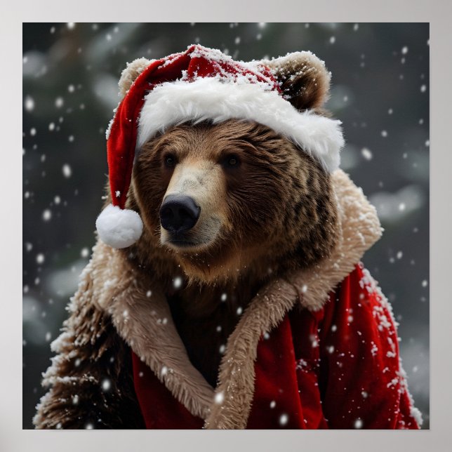 Grizzlybär in einem Santa-Claus-Outfit Poster (Vorne)