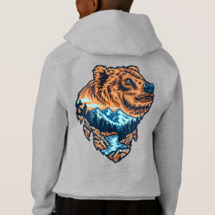 Grizzlybär Kopf Silhouette Berg Wald Fluss Hoodie