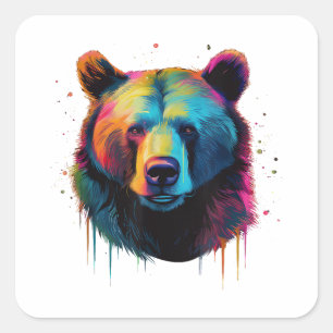 Grizzlybär Liebhaber des Pops Art Big Grizzly Bäre Quadratischer Aufkleber