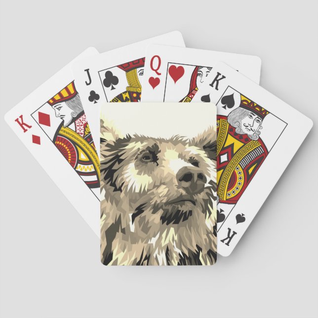 Grizzlybär Pop braun Schwarz-weiß Spielkarten (Rückseite)
