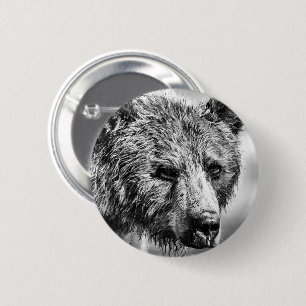 Grizzlybär-Portrait Button