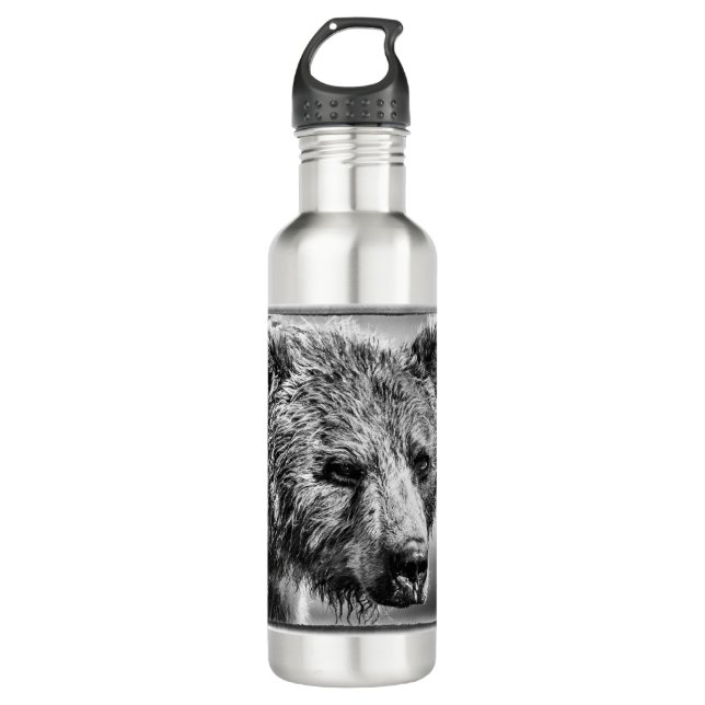Grizzlybär-Portrait Edelstahlflasche (Vorderseite)